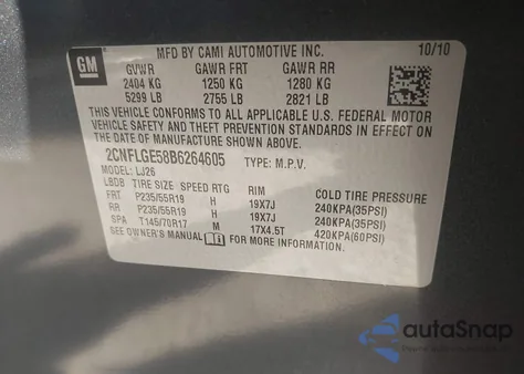 2011 Chevrolet Equinox Ltz z USA, uszkodzony, nr VIN 2CNFLGE58B6264605